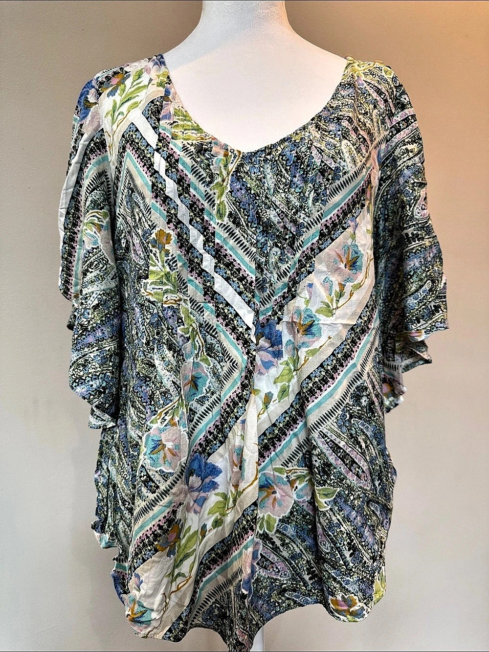 Maeve Geometric Blouse in Blue & White Size 12